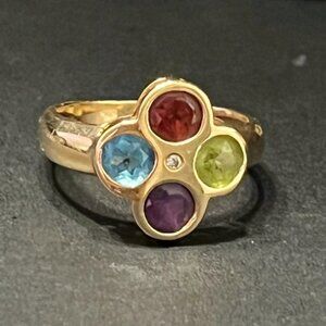 14kt Gold Multi-Gemstone & Diamond Accent Flower Women's Ring